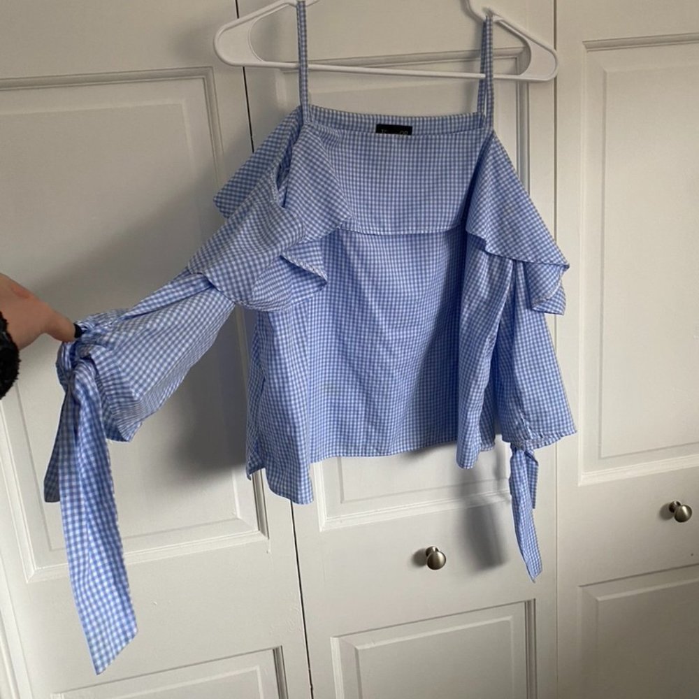 Topshop Off The Shoulder Checkered Top